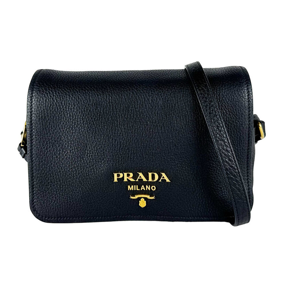 Prada PRADA Shoulder Bag Leather Black Gold Women's z10738